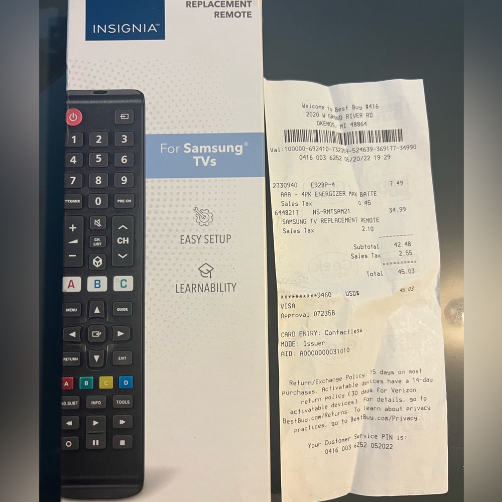 Remote. Insignia for Samsung TV’s NIB